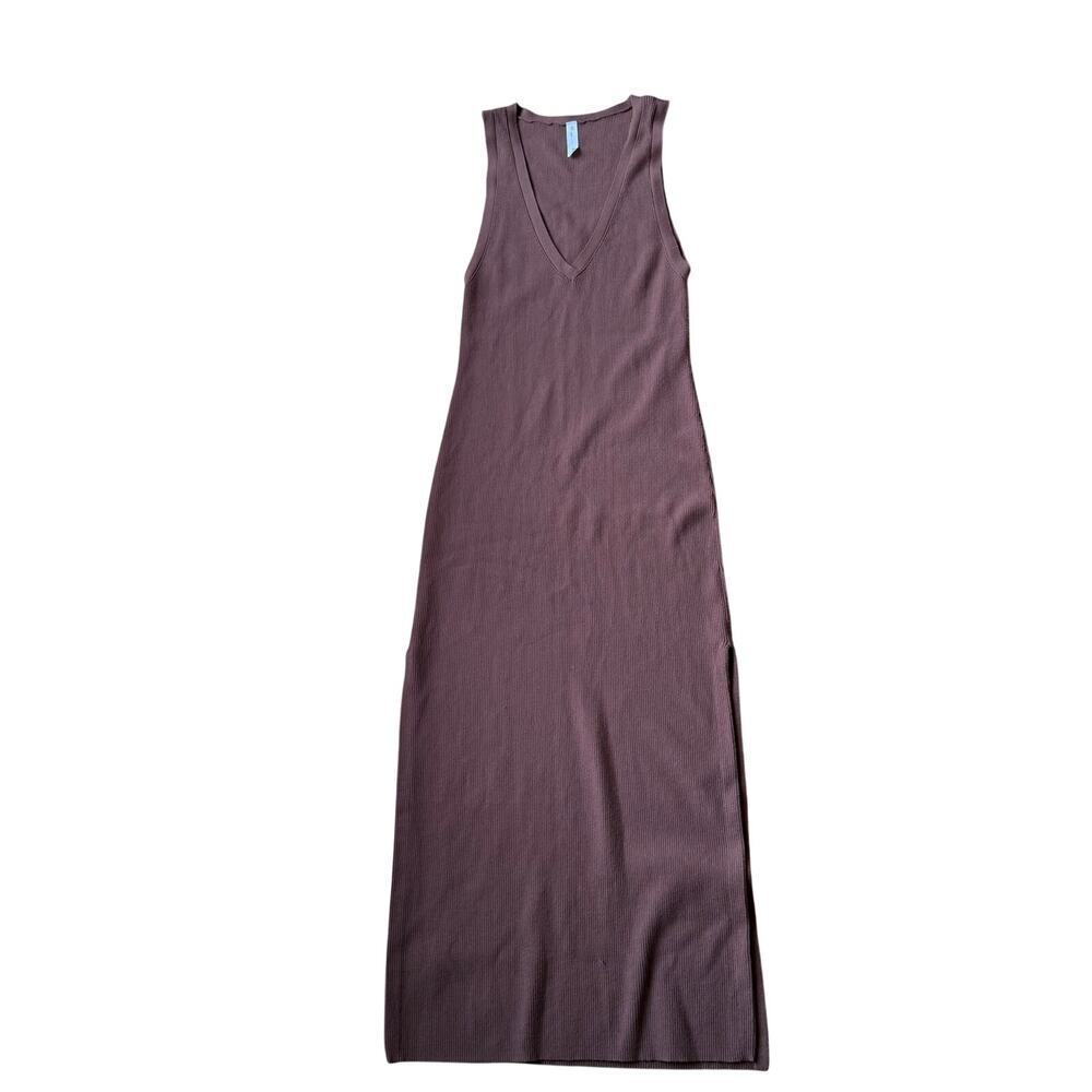 Anthropologie Daily Practice Brown Sleeveless V-Neck Ribbed Knit Maxi Dress Sz S - Picture 5 of 15